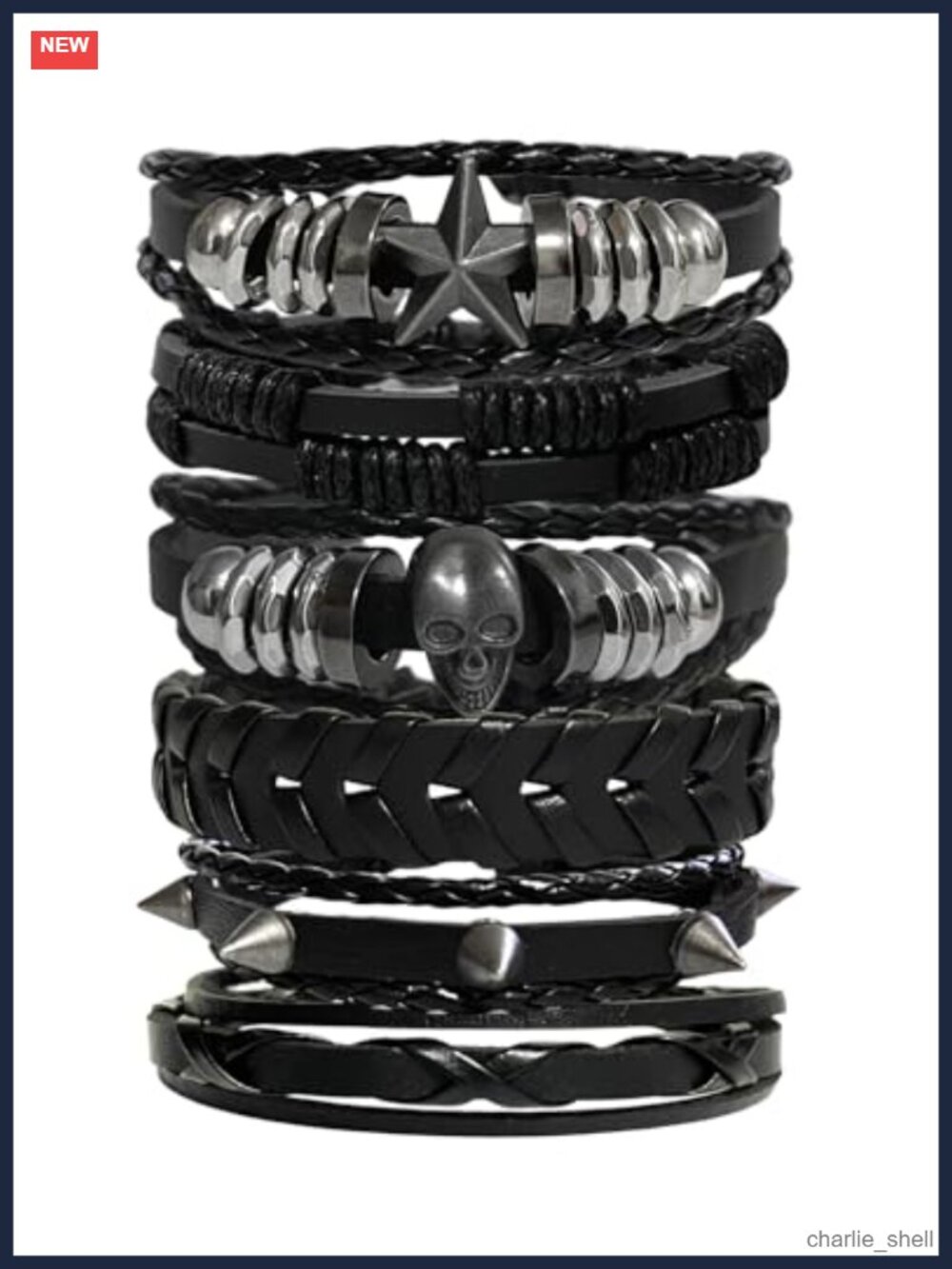 6 Pc Studded PU Leather Wristbands Punk Rock Bracelets Unisex